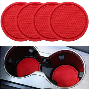Car Cup Coaster, 4PCS Universal Non-Slip Cup Holders Embedded in Ornaments Coaster, Car Interior Accessories, Red