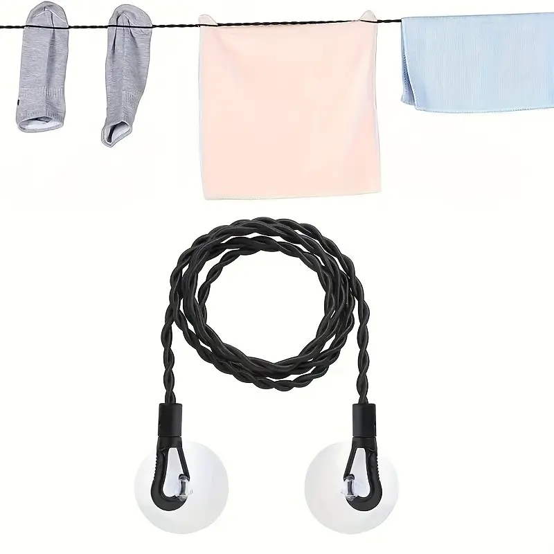 1pc Elastic Clothesline Travel Clothesline Portable Retractable with Hooks And Suction Cups Camping Clothesline, Clotheslines