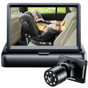 Baby Car Monitor 4.3'' HD Display with Night Vision Feature, 149° Wide-Angle, 360° Rotation Plug, Portable Baby Camera for Car, Baby Mirror