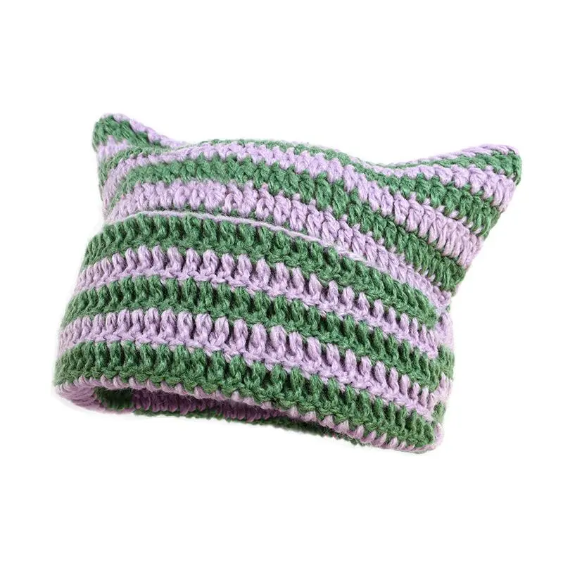 Cat Ear Beanie for Women & Men - Cute Crochet Slouchy Knitted Hat, Gothic Grunge Y2K Winter Accessories, Cozy & Stylish Beanie