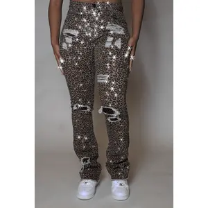 Kelle Cheetah Rhinestone Stacked Jean