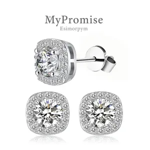 S925 Moissanite Halo Square Stud Earrings Birthday Anniversary Mother's Day Gifts for Men Women