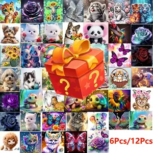6pcs/12pcs Random Cartoon Animal Floral Patterns, 20x20cm DIY 5D Diamond Painting Kit, Handmade Wall Art Set for Beginners & Adults, DIY Kits, Handmade Gifts