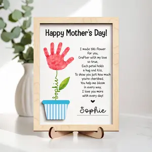 [Print is not included] Hands Down Mother's Day, Handprint Kit Gifts for Mom, Art Craft Family Keepsake Wood Frame Birthday Mother's Day Gift for Mum