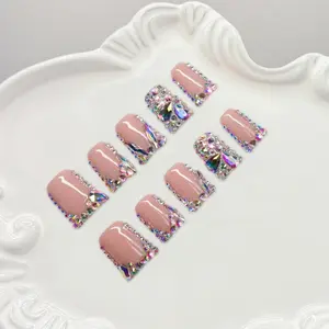 Spring/Summer Handmade Duck-Mouth-Shaped French Manicure Stiletto Nails, Stylish Acrylic Nails, With Crystal Decor, Y2K Style, Nude Color, 10Pcs/Set, 4 Size Options, Suitable For Parties, Daily Wear, Comes With Tools, Gift For Women & Girls Press On Nails