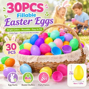 30PCS Empty Plastic Easter Eggs 4x6cm/1.6x2.4in, Bright Fillable Egg Capsules in Random Colors, Reusable Party Favor Eggs for Easter Egg Hunt, Basket Stuffers, Candy Toy Fillers, Classroom Rewards, Spring Party Kids Activities