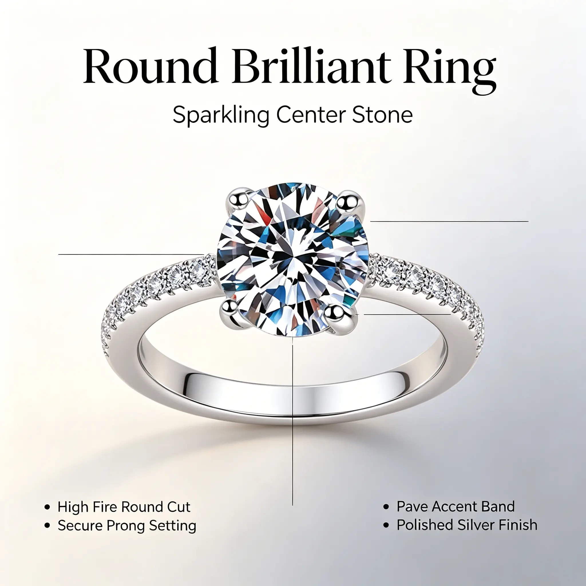 3CT Round Brilliant Moissanite Engagement Ring, S925 Silver Pave Accent Band, Classic 4-Prong Promise Ring for Proposal queen ring