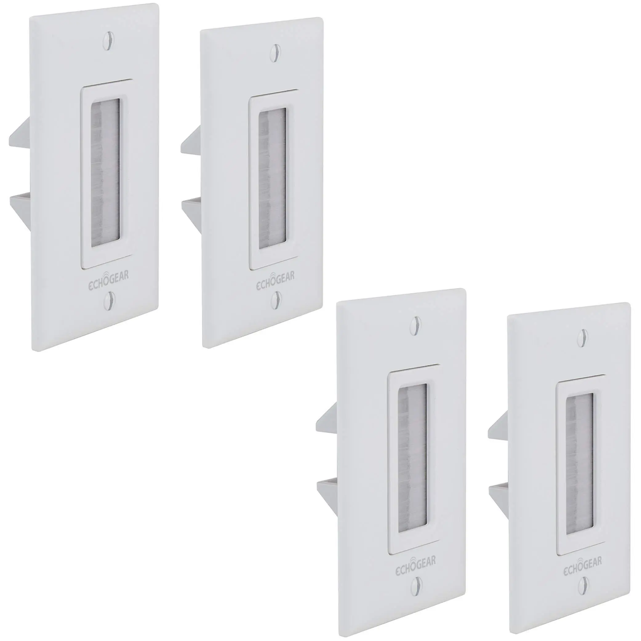 ECHOGEAR Wall Brush Plate 2 Pack for Hiding Up to 8 Low Voltage Cables - Cable Catching Design - Ideal Cable Pass Through for Wall Mounted TVs