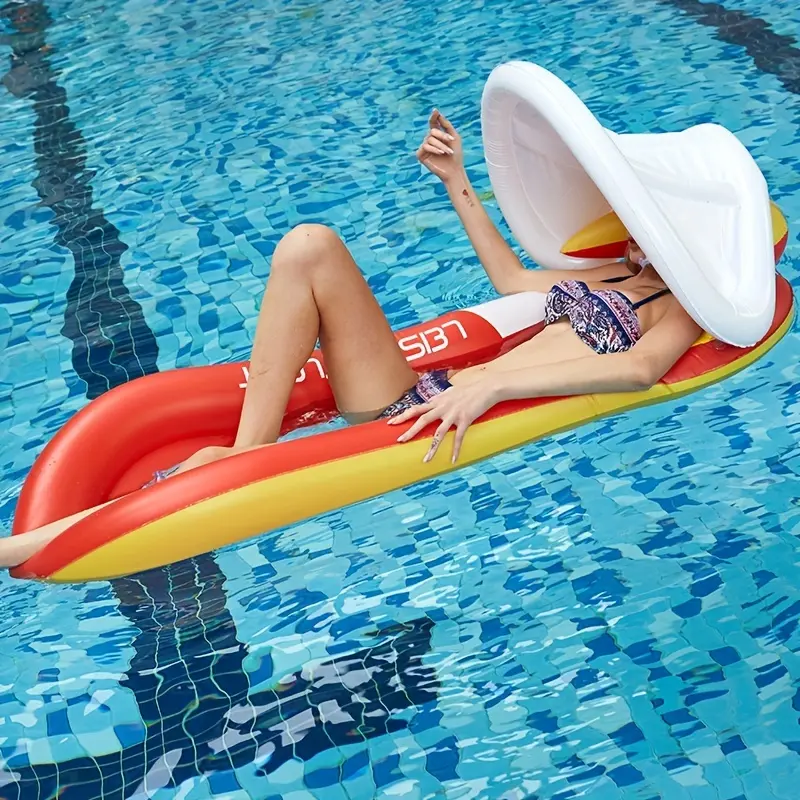 1pc Inflatable Water Recliner, Leisure Floating Bed With Sunshade, Suitable For Pool Party, Water Fun
