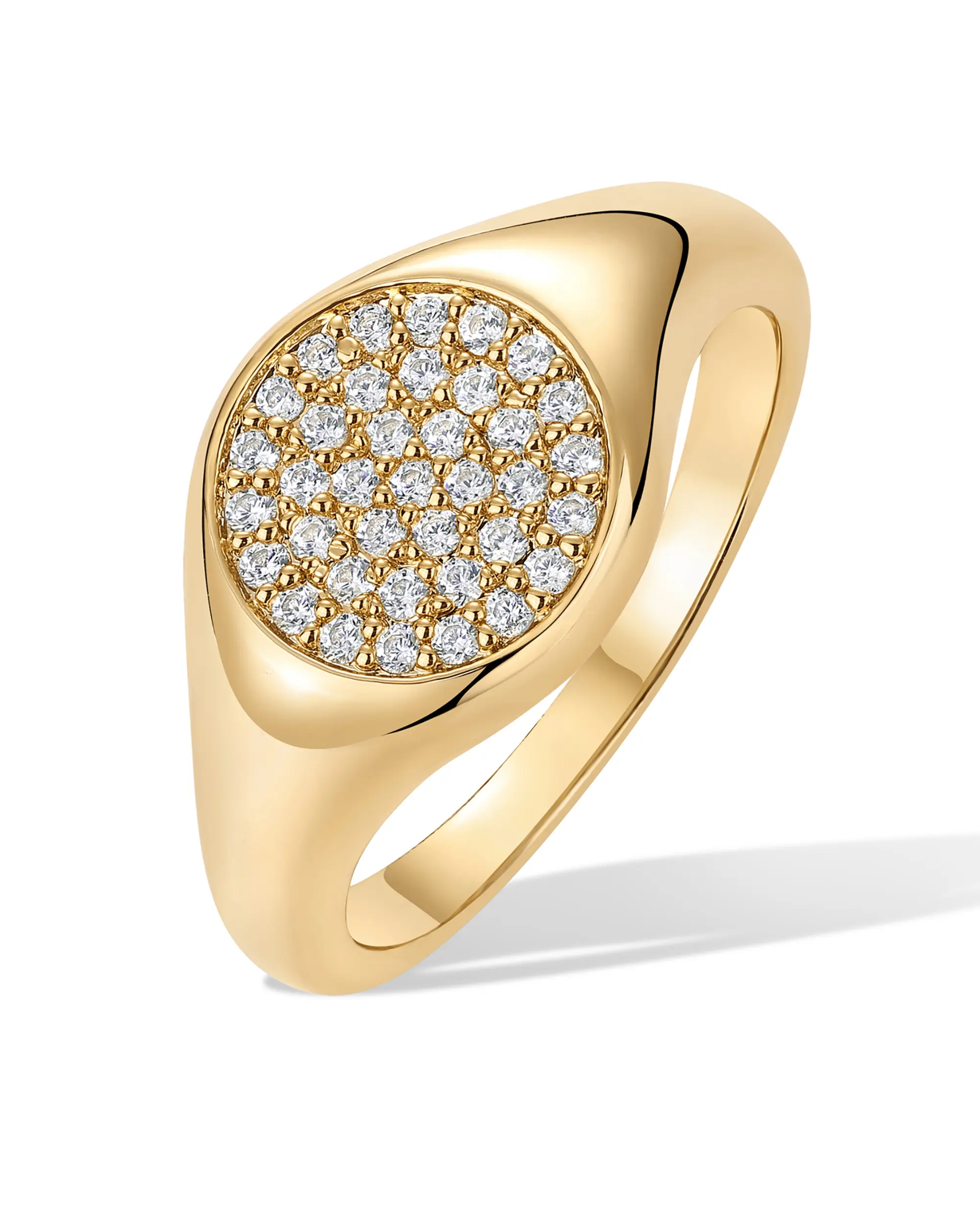 PAVOI 14K Gold Plated Signet Ring for Women - Pinky Ring with Round Cubic Zirconia - Dainty Signet Rings - Trendy Fashion Jewelry PAVOI 14K Gold Plated Signet Ring for Women - Pinky Ring with Round Cubic Zirconia - Dainty Signet Rings - Trendy Fashion Jewelry