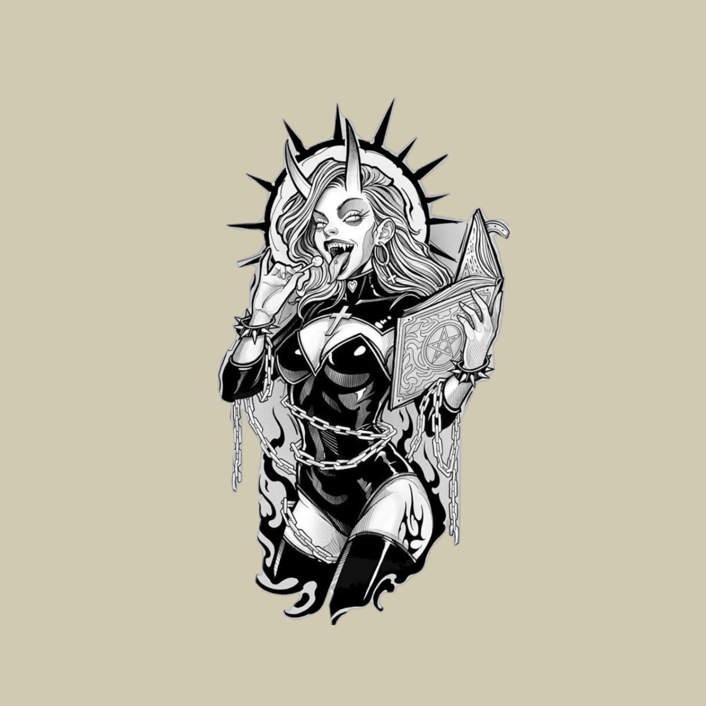 Gothic Demon Nun Black White Dark Art Vinyl Sticker for Laptop, Journal, Gothic Fans