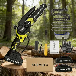 SEEVOLX 21V Mini Chainsaw 6 Inch Cordless Electric Hand Saw with 2x21V Ah Battery for Garden Pruning DIY Wood Cutting Van Life Camping Brushless Motor Multifunctional Portable Ergonomic Safety Protections