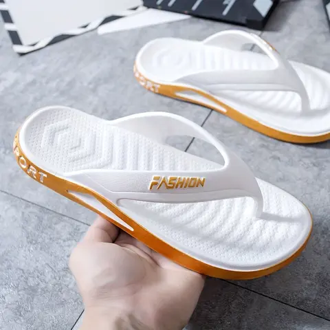 Men's Ultra-Soft Non-Slip Slip-On Flip-Flops - Thick Cushioned EVA Rubber Sole, Breathable All Seasons Home-to-Beach Wear, Minimalist Durable 1-Piece Construction Shoes (White, Black, Blue, Golden)