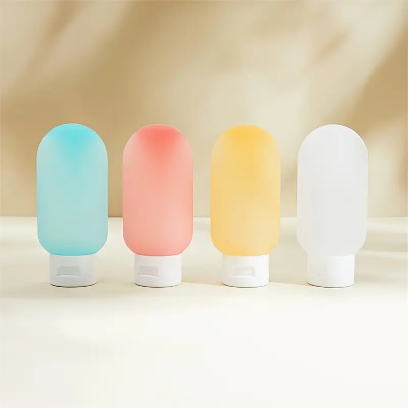 4 Piece Plastic Travel Bottles Set, 2.03 Oz Reusable Leak-Proof Compact Unfragranced Cosmetics Containers, Portable Skincare & Bath Essentials Storage