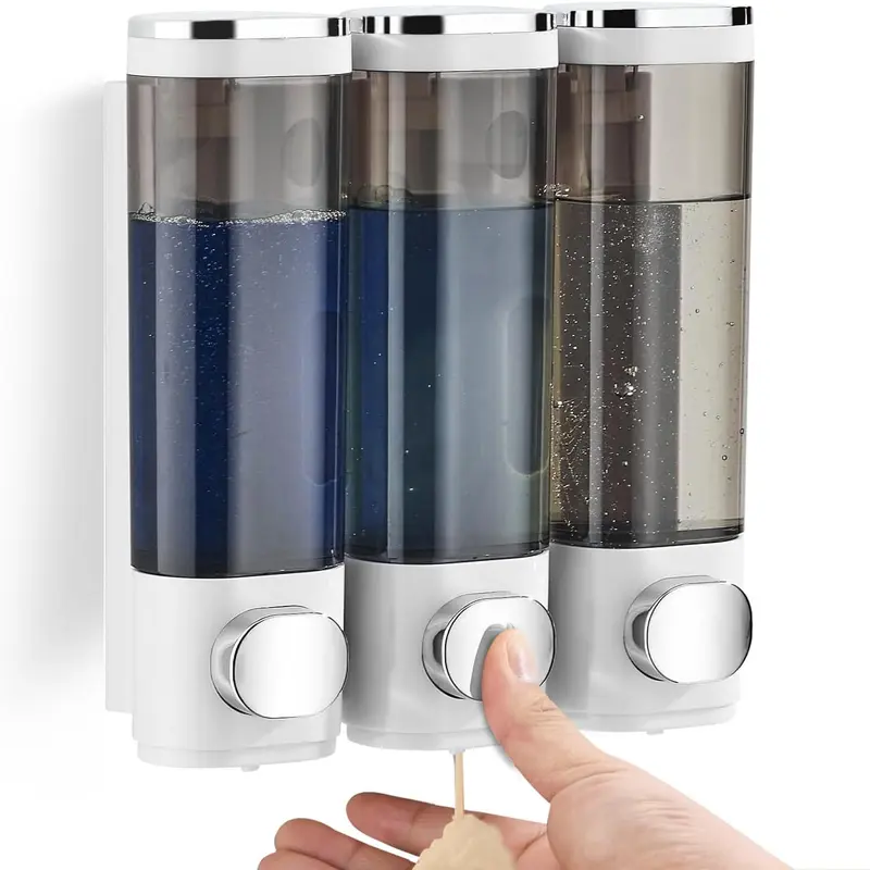 Zoronk Wall-Mount Bathroom Plastic Body Soap Dispenser - 700ml Large Capacity, Waterproof, Corrosion-Resistant, Push Type, Convenient to Replace, Durable for Shower, Daily Use, White Silver