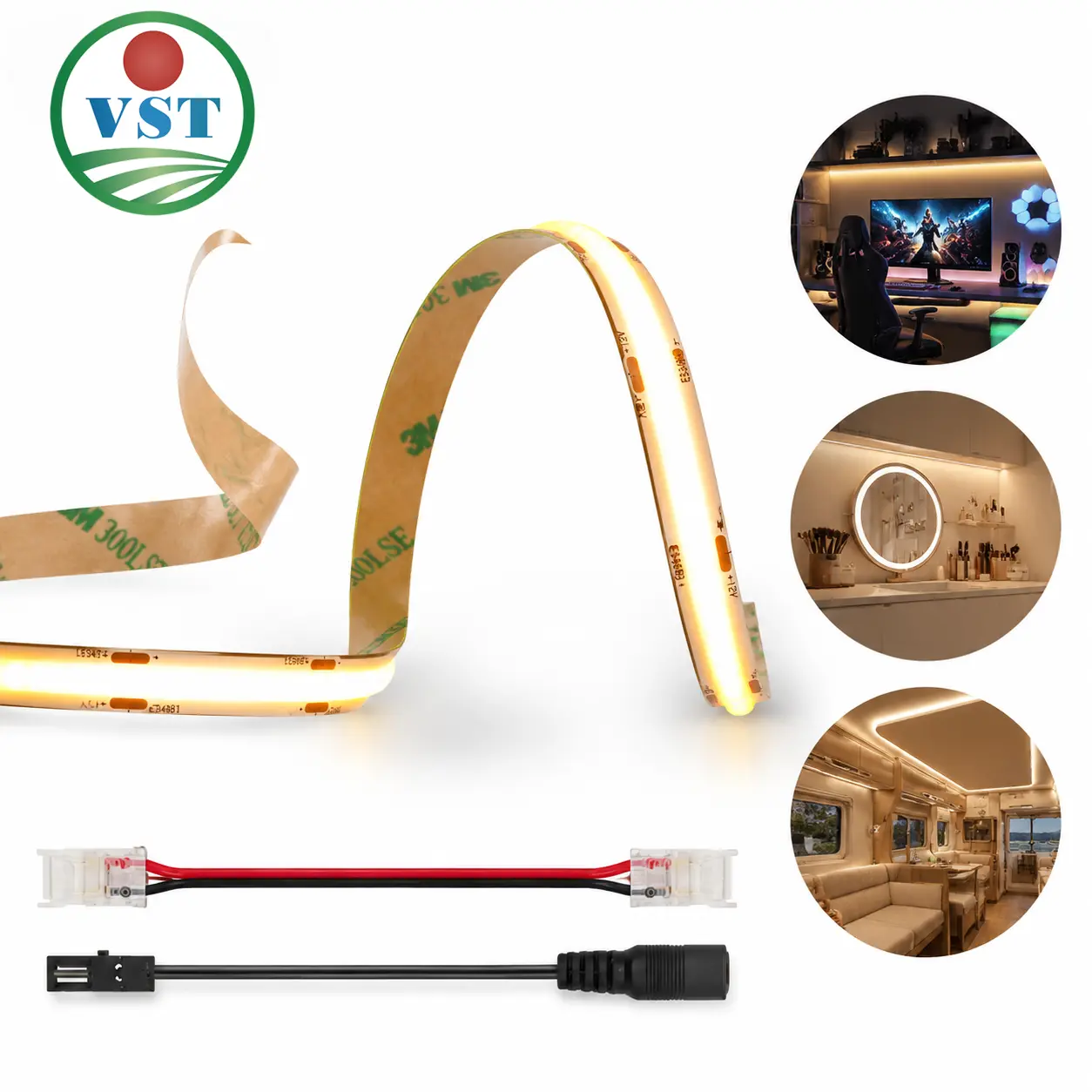 COB LED Strip Lights 12V 5M/16.4ft 8mm Dotless Seamless Hidden Strip, Glare-Free Shine Specialty & Decorative Lighting for Under Cabinets, with Solderless Quick Connectors, 3M Tape, Warm White for Kitchen (Power Adapter Not Included), None, Led Strip Unde