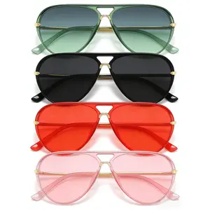 4 PCS 2026 Trendy Neon Green Oversized Aviator Sunglasses for Women & Men, Retro Fashion UV Protection Shades