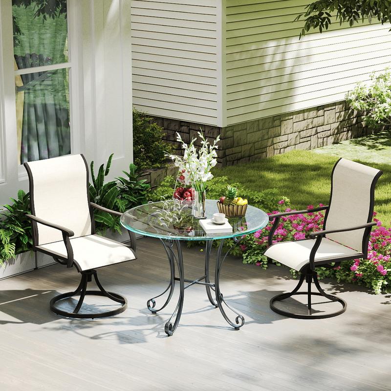 Outdoor Swivel Patio Dining Chairs Set of 2 360° Rocking Beige Textilene Mesh & Rust-Proof Steel 400 lb Capacity for Lawn Porch Garden