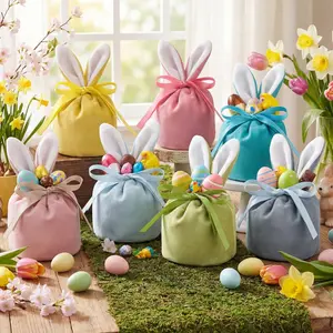 Easter Bunny  Bags Bunny Birthday Decoration  Ear  Bags with Drawstrings 4.7 x 3.7 Inch  Pouches Party Favors for   Basket Candy  , 6 Color(12 Pcs)