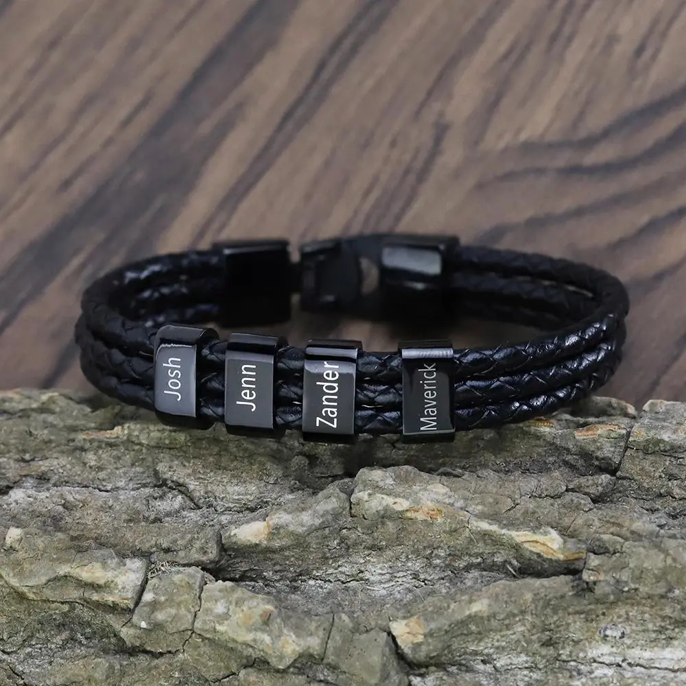 MaiLun Personalized Names Men Leather Bracelet Father's day Gift Customized gift for husband father