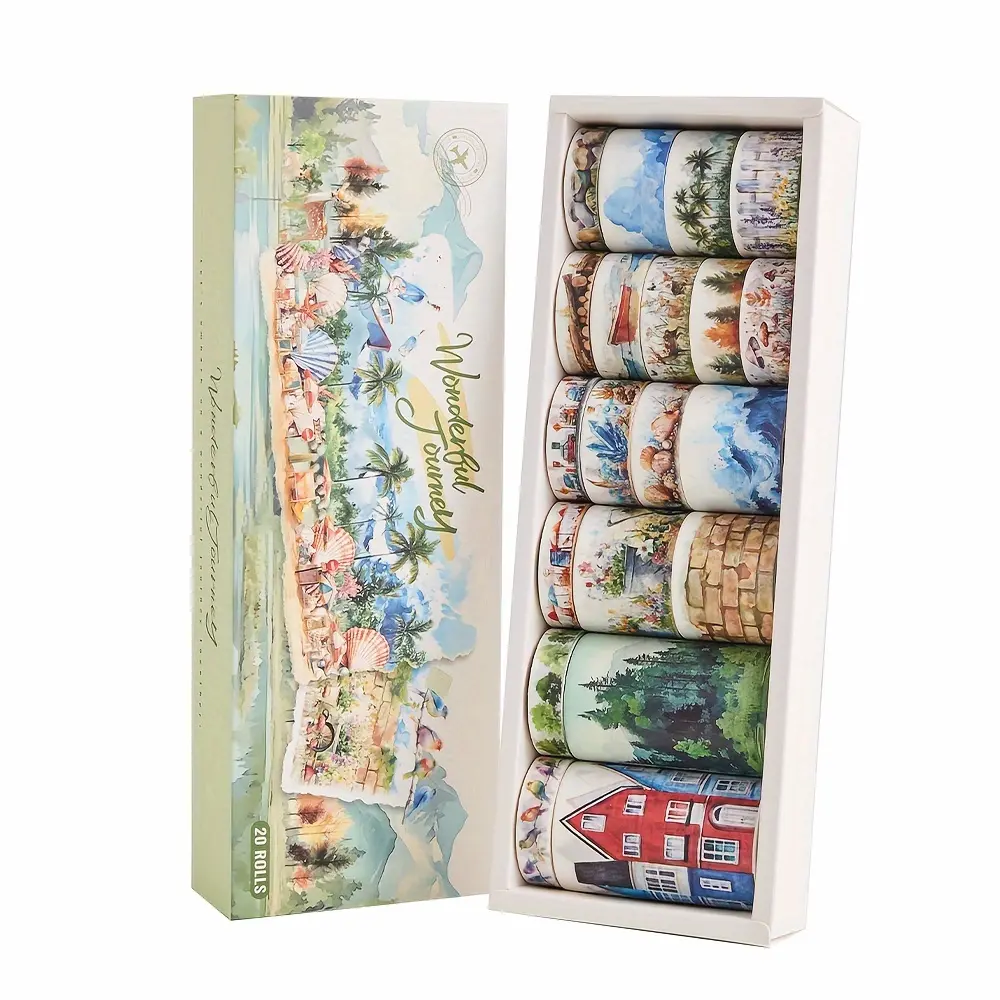 20 Rolls Cute Washi Tape Set Natural Scenery Holiday Masking Tapes Colorful Vintage Adhersive Decorative Tapes For Bullet Junk Journaling Art Crafts Scrapbooking Supplies Festival Gifts Wrapping