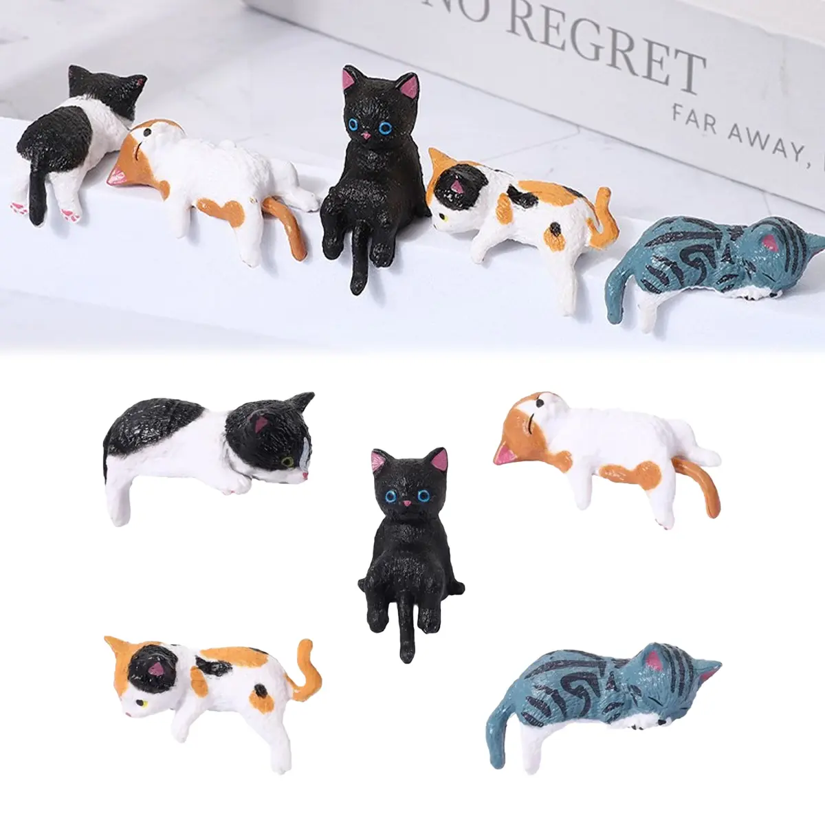 Mini Cat Desk Figurines,  Set of 5 Resin Multi-Pose Kitty Ornaments, Cute Cartoon Style Desktop Decoration Home and Office Decor, Decorations and Ornaments, Playful Charming Desktop Companions