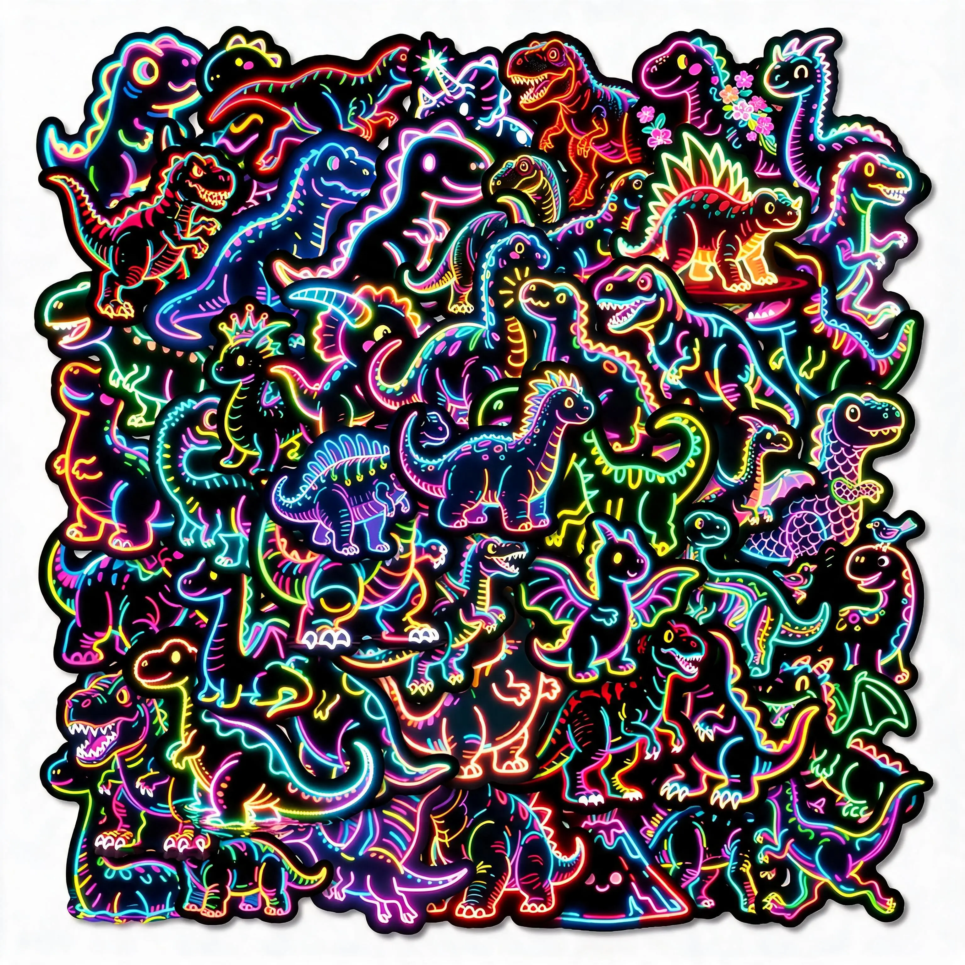 56pcs Neon DIY Stickers, Cute Dinosaur Sticker Pack, Fun children's party decorations and party gifts.Classroom Rewards Prizes for Kids, Waterproof Vinyl Stickers for Water Bottles Scrapbook Journal Notesbook Bento Boxes Skateboard Cup.