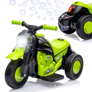 Kids Motorcycle with Bubble Function, GoyRrbay 6V Bubble Motorcycle Ride on Toy Car for Kids w/Music, Forward/Reserve, Pedal, LED Headlights, 3 Wheels Ride on Motorbike for Kids 3-8, Green