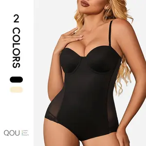 QOU Women's Bustier Underwire Bodysuit Tummy Control Body Shaper Compression Mesh body shapewear Soft Womenswear Black Casual Adjustable Comfortable Slimming Basic Minimalist body shapewear Straps Sexy