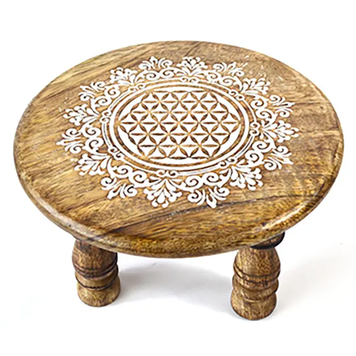 Flower of Life Altar Table 6 Inch — Sacred Geometry Wood Crystal Grid