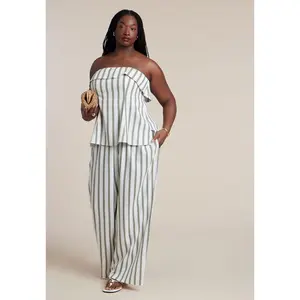 ELOQUII Women's Plus Size Drawstring Wide Leg Linen Pant