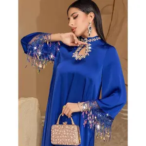 Ramadan Eid Satin Abaya Dubai Muslim Kaftan Evening Dress Islamic African Dresses For Prayer Clothes Women Caftan Marocain Femme