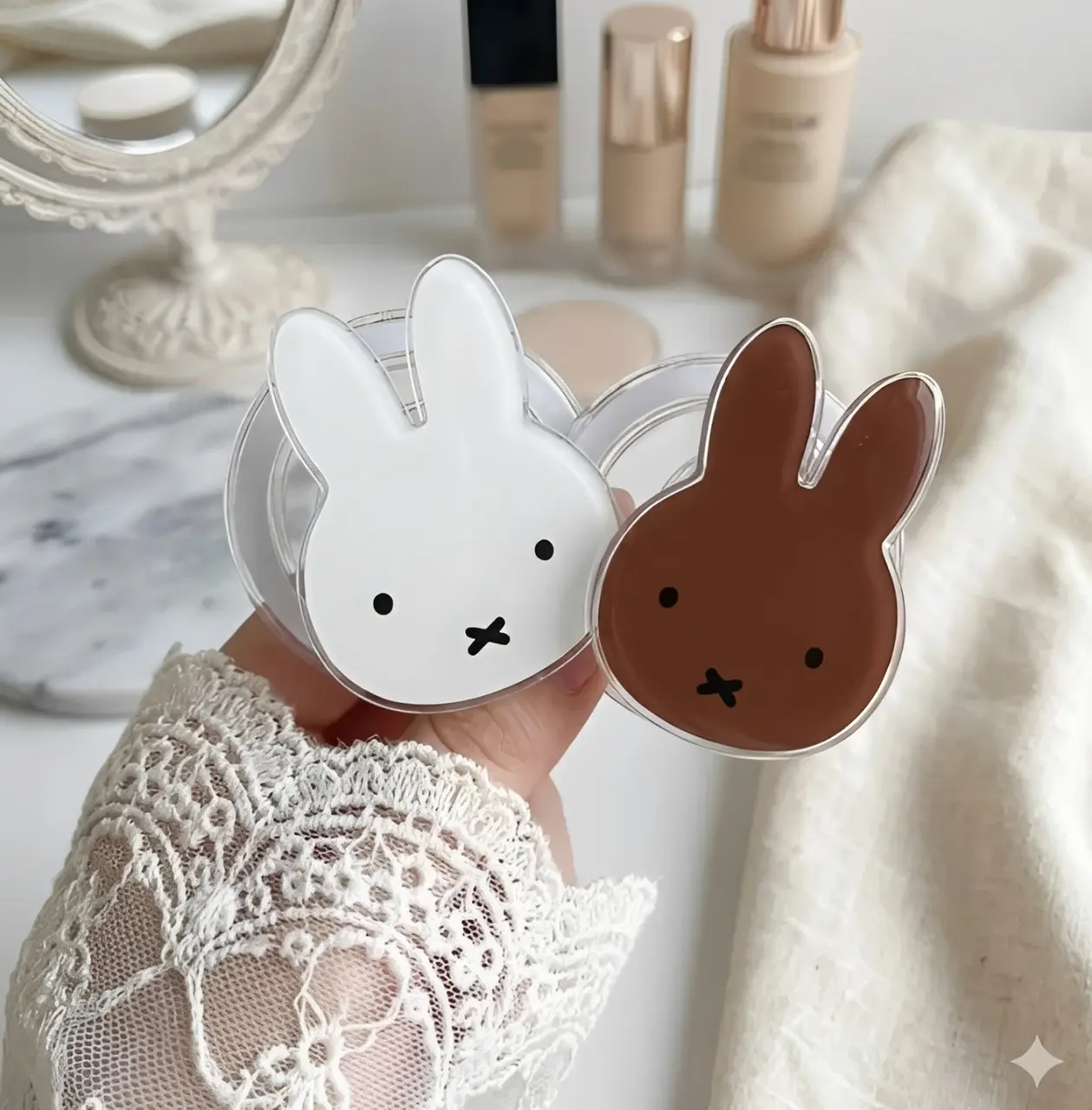 Cute Bunny Rabbit Phone Grip Magsafe, White/Brown Rabbit Phone Grip Holder, Kawaii Animal Cute, Cartoon Animal Kindle Grip, Gift for Girls Boys