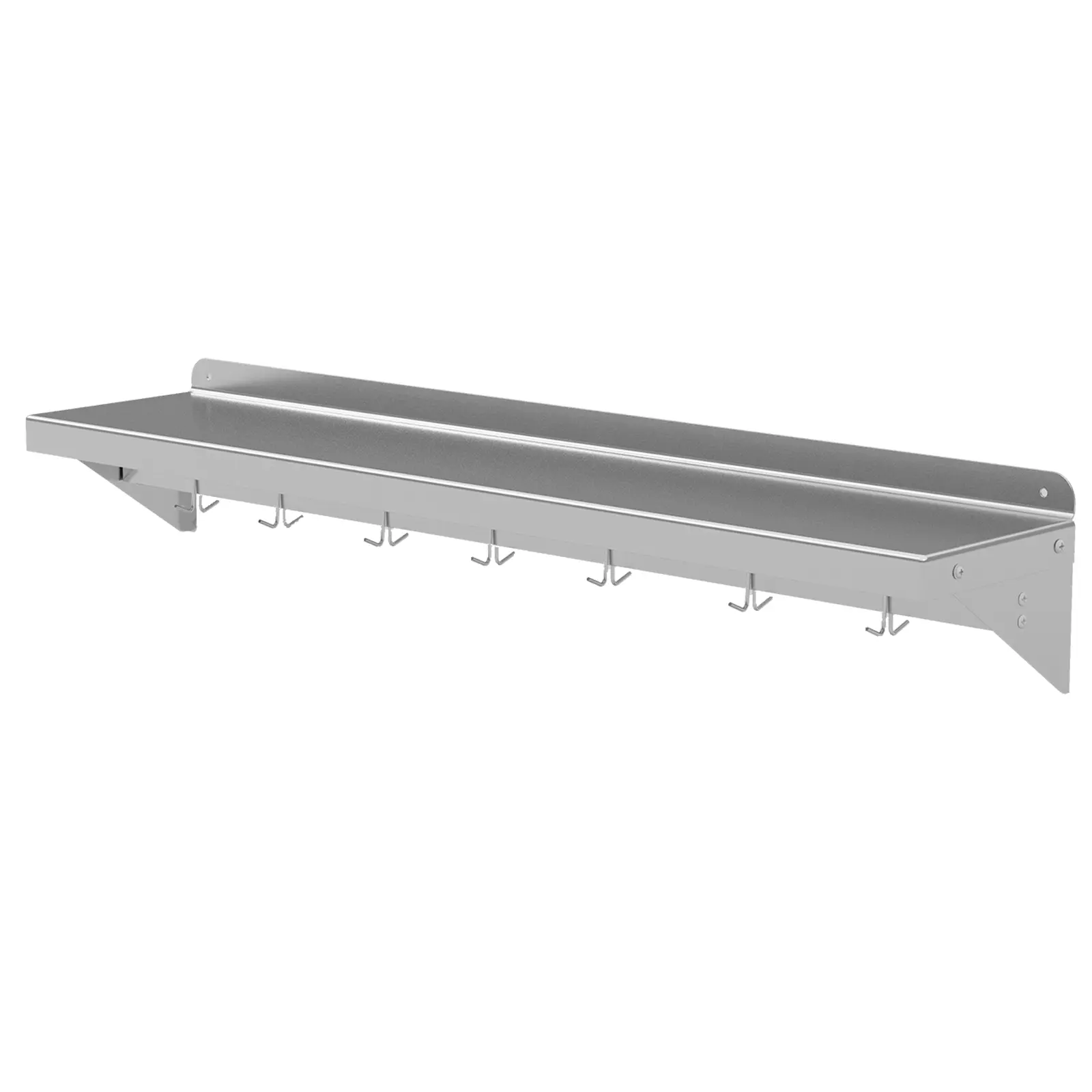 Stainless Steel Wall Shelf Heavy Duty Storage Rack with Backsplashes and Hooks for Kitchen Garage Commercial Use