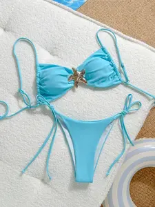 Starfish Metal Detail Bikini Set - Tie Side String Bathing Suit - High Cut 2-Piece Swimsuit