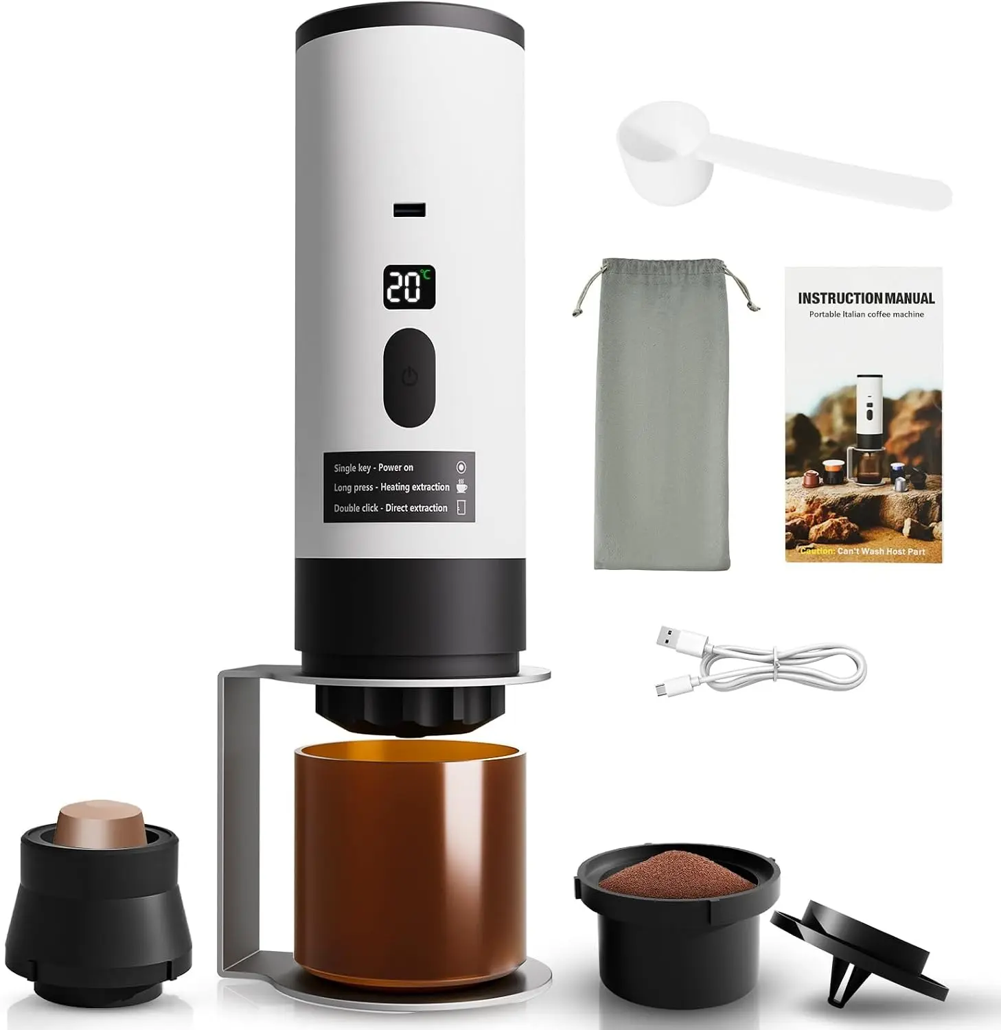 Portable Rechargeable Burr Coffee Grinder with Precision Stainless-Steel Conical Burr, 40+ Adjustable Grind Settings, USB-C Fast Charging, Long-Lasting Battery, Removable Catch Cup – Lightweight for Camping, Travel, Car, Office & Home.