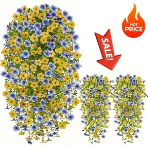 Artificial Pansy Garland, 4 Counts Decorative UV Resistant Faux Flower Garland, Fake Indoor Plants, Artificial Flower Arrangements, Plastic Flower Decoration for Outdoor Garden Porch Window Wall Home Decor