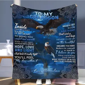 Eagle Pattern Grandson Blanket, Retro Style Throw Blanket, Slogan Print Blanket, Air-conditioned Room Blanket, Warm Nap Blanket for Home Office Travel Camping, Gift for Grandson