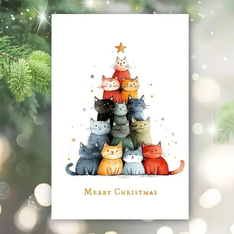 A cat Christmas card with an envelope celebrating cat illustrations, high quality card, perfect for cat fans, pet owners, family and friends Christmas card, perfect for anyone