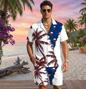 2026 Hot Men's Set Hawaiian Matching Set Summer Beach Funny Aloha Tropical Flowers Costume Men Hawaiian Shirt Texas Hawaiian Sunset Venice Beach Men Hawaiian Shirt Navy Chicago Tropical Palm Island Men Pineapple Skull Tropical Flowers Black Hawaiian Shirt