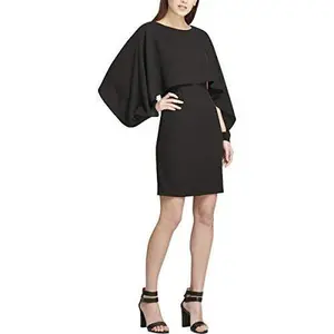 DKNY Womens Chiffon Cape Sheath Dress Black 2