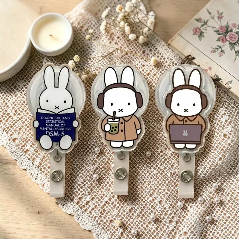 Cute Bunny Rabbit Badge Reel, Sparkly Retractable Acrylic ID Holder for OT, SLP, Nurse, Pediatric Therapist, Kawaii Healthcare Gift