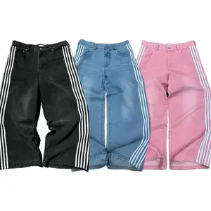 Y2K Baggy Jeans Harajuku vintage Striped Embroidered high quality Sweatpants men women Hip Hop Casual wide leg jeans streetwear(Sheets)