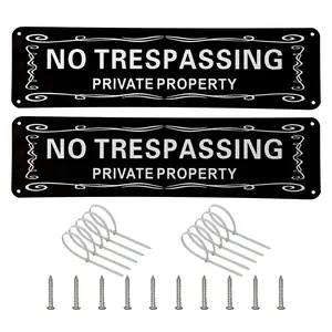 Garvee 2 Pack Private Property No Trespassing Sign No Trespassing Signs Private Property Reflective,Fade Resistant,UV Protected Solid Aluminum Metal Warning Sign,12x3 Inch,Black