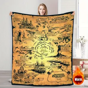 Dungeons & Dragons Vintage Map Flannel Blanket - Soft, Warm Home Decor with Adventure-Themed Illustrations, Ideal for Gamers and Nostalgia Lovers, All-Season Use, Machine Washable, Game Room Decor | Fantasy Illustrations | Quilted Craftsmanship,