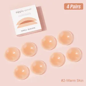 4 Pairs Reusable Silicone Nipple Covers, Invisible Adhesive Pasties for Women, Waterproof Nipple Pads for Wedding, Dress, Swimwear， 3 Skin Tones Invisible Nipple Pads for Backless/Sheer Outfits