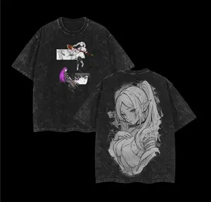 valentine shirts Frieren × Fern Frieren: Beyond Journey's End Anime Double Printed Vintage Washed Tee Unisex Oversize Anime Manga Washed Heavyweight Cotton T-shirt