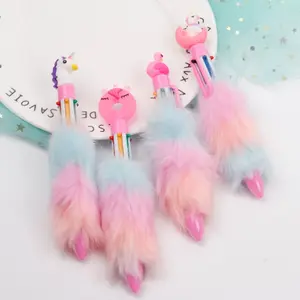 2026 New Arrival 5-piece Creative Six-Color Ballpoint Pen Set, Swan Rainbow Plush Pen, Personalized Stationery, Creative Design, Six-Color Unicorn Black Ballpoint Pen