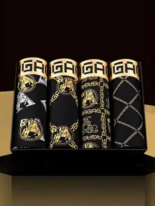 Men's Letter Tape Boxer Brief, Casual Comfy Breathable Fitted Underwear for Daily Wear, Fashion Men's Underwear for All Seasons, Boxer Briefs Set