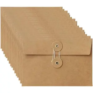 230gsm  Paper Envelope  Envelope Pockets Bulk with Button and String Closure for Wedding Party Announcement Greeting Cards Mail Postcard Bills Invitation 6.7x4.5"-Brown (20)
